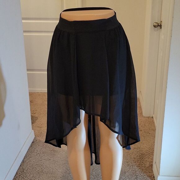 NO BOUNDARIES DOUBLE LAYER IRREGULAR HIGH LOW ELASTIC WAISTBAND CHIFFON SKIRT - Picture 4 of 16